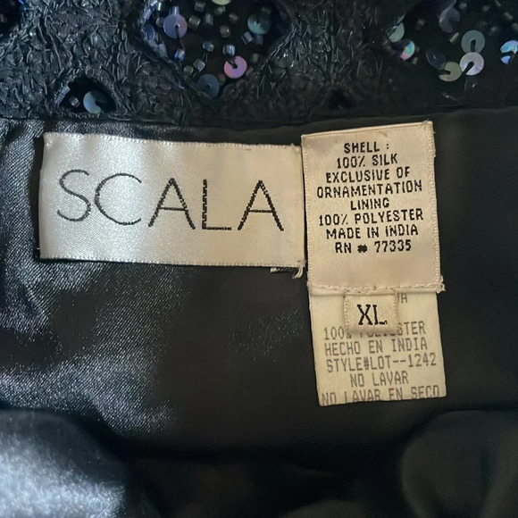 SCALA Vintage 100% Silk GORGEOUS Navy One Shoulder Beaded & Sequin Gown Size XL - Picture 12 of 13